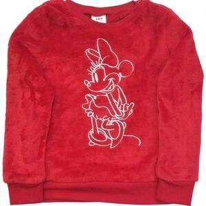 Disney Minnie Mouse Sz 6 Girls Red Soft Faux Fur Holiday Sweatshirt Winter